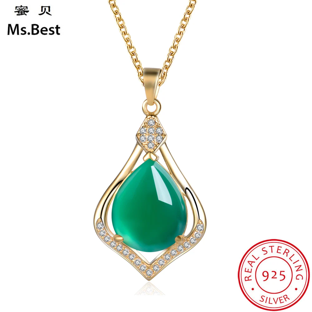 Ms. Best 14 k желтое золото массивное ожерелье Подвеска для женщин зеленый цвет