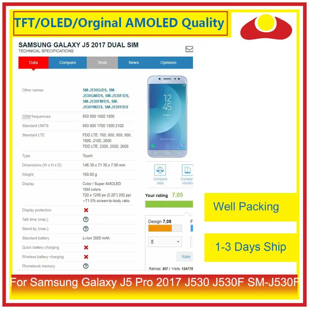 Оригинальный Для Samsung Galaxy J5 Pro 2017 J530 J530F SM ЖК дисплей с сенсорным экраном
