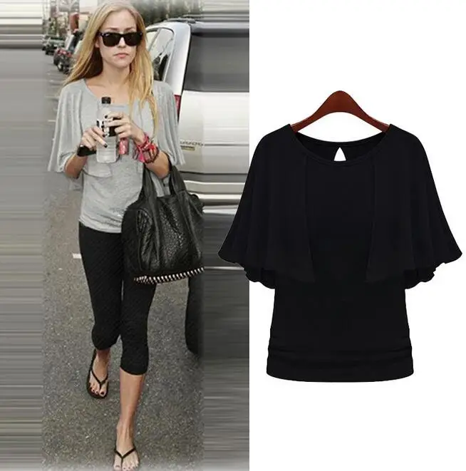 2017 L-5XL плюс Размеры тонкий женский футболка летние оборками Для женщин Цвет