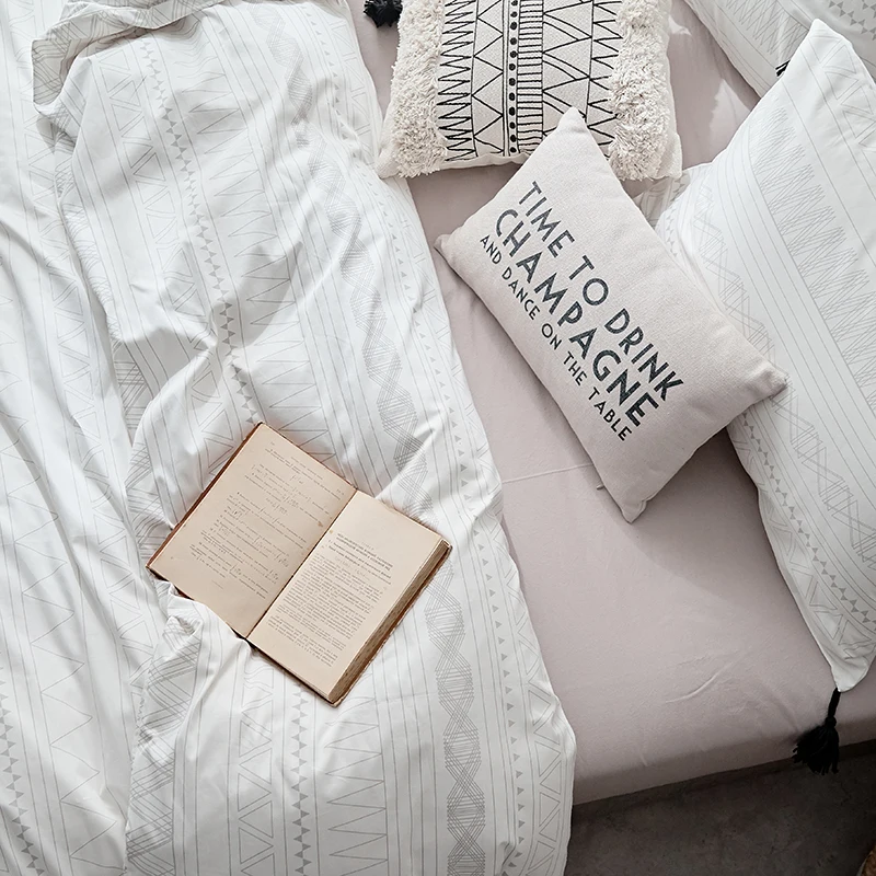 Pure Cotton Bedding Sets Bedclothes Zipper Set Modern Tasseled Duvet Cover Printed Queen | Дом и сад