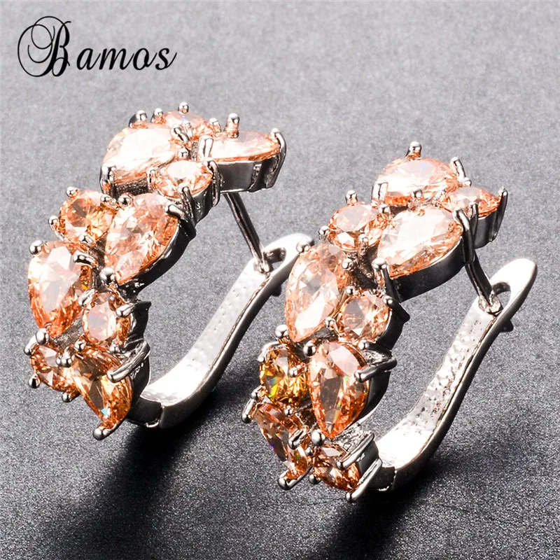 Bamos богемные розовые/белые/синие/красные/зеленые серьги, роскошные белые золотые AAA серьги-кольца с цирконом для женщин, ювелирные изделия для любви, подарки