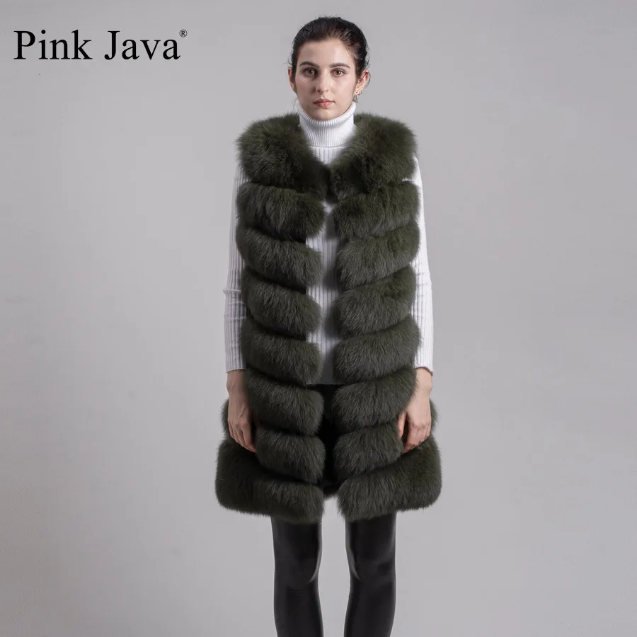 Женский Длинный жилет из натурального Лисьего меха розовая куртка java QC8048 |