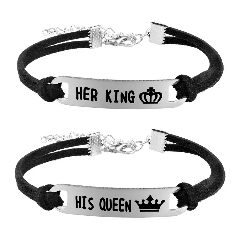 

SG King Queen Lovers Rope Bracelets Romantic Her King His Queen Crown Charms Couples Bangles Fashion Anniversary Jewelry Gifts
