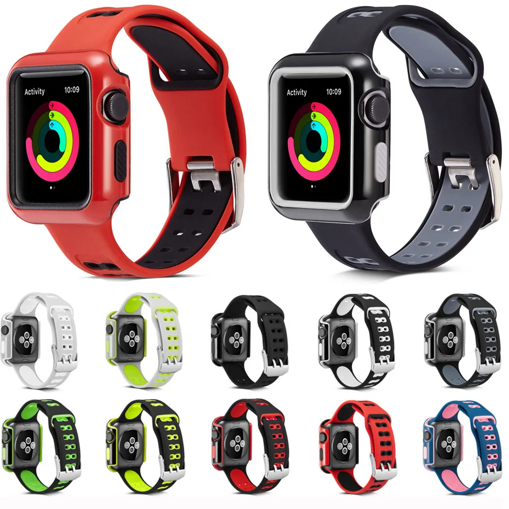

Breathable Soft Silicone Watch Band for Apple Watch Strap Wristband 42mm 38mm Watch Cover for iWatch Case
