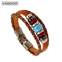 boho tibet stone feather multilayer leather bracelets for women gifts charms beads bracelets for men vintage punk wrap wristband