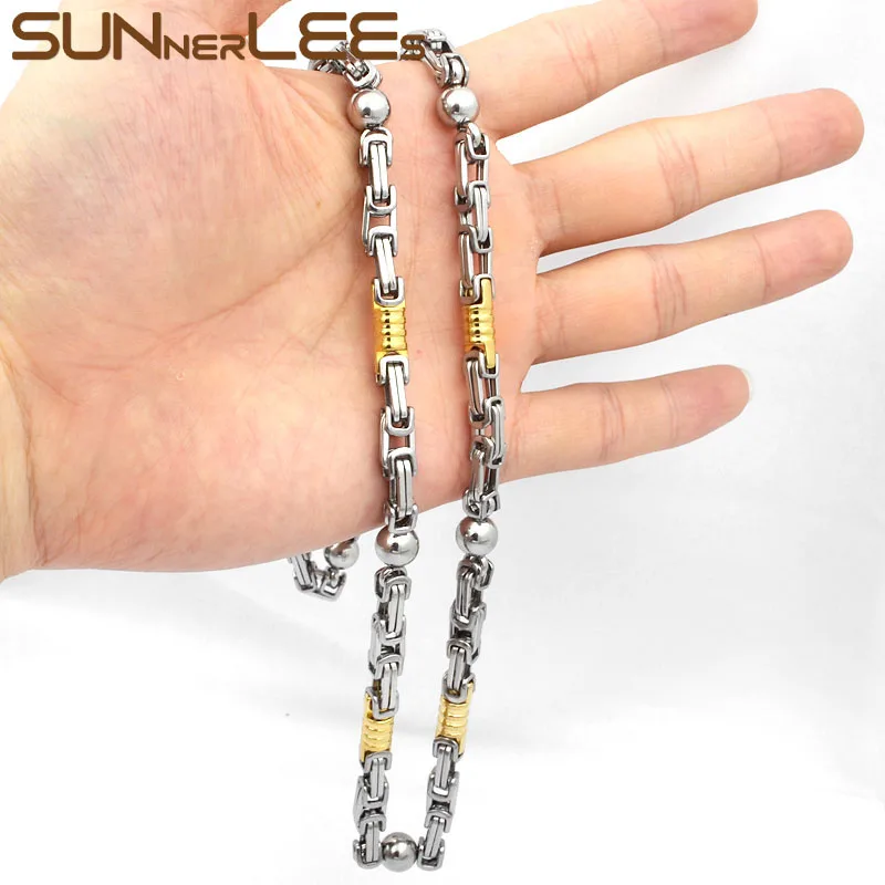 Buy SUNNERLEES Jewelry Stainless Steel Necklace 6mm Geometric Byzantine Link Chain Silver Color Gold Plated Men Women SC53 N on