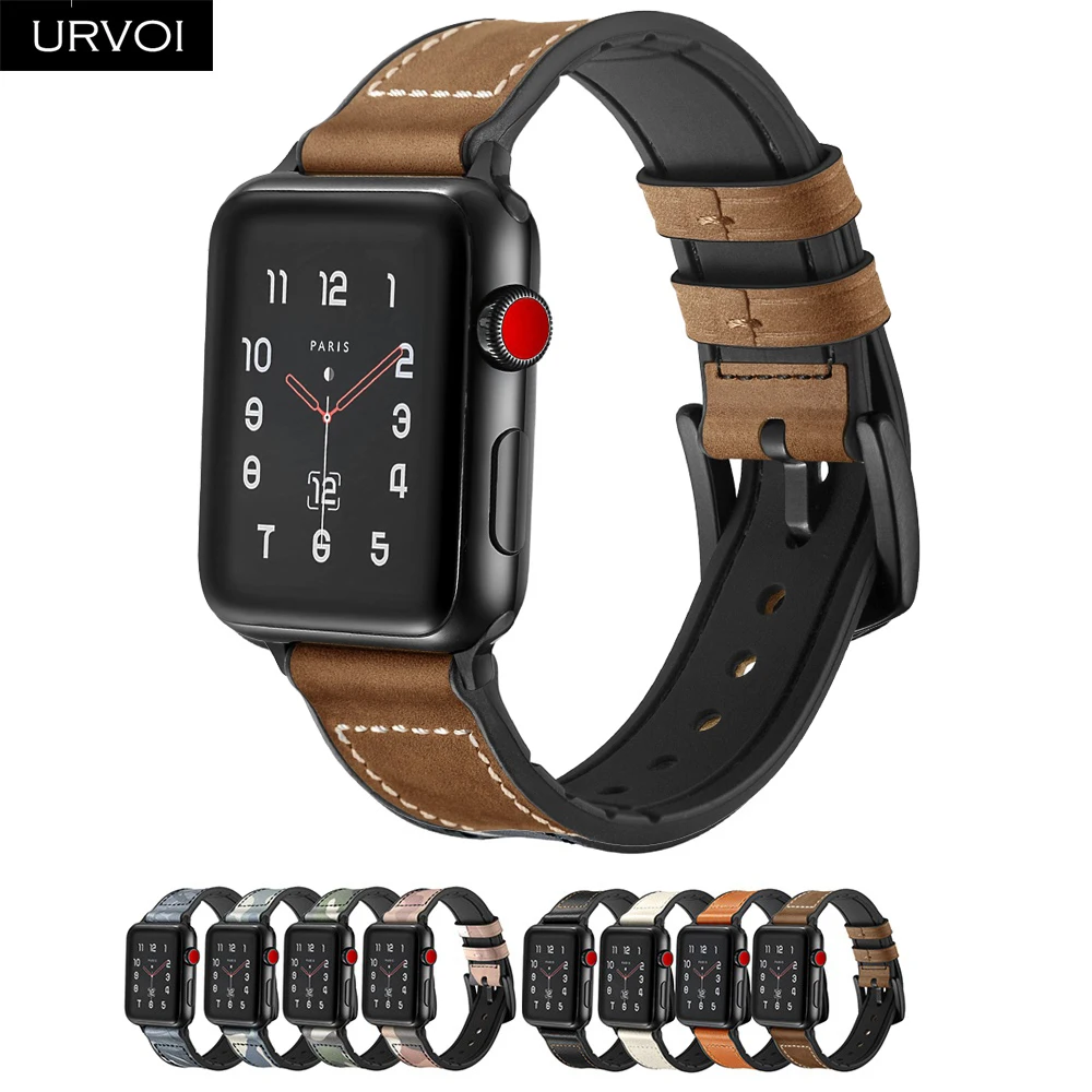 Ремешок URVOI для apple watch series 5 4 3 2 1 кожаный ремешок силиконовая задняя часть iwatch