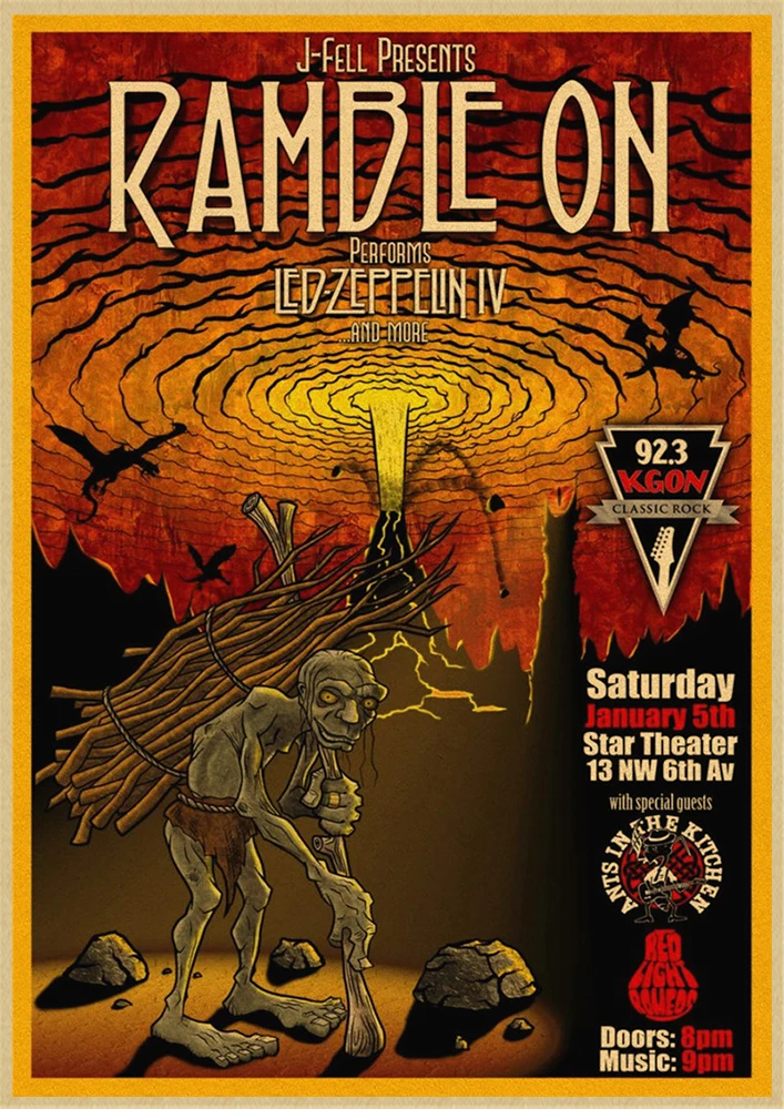 Led Zeppelin рок-музыка крафт-бумага постер для бара/Кафе Ретро плакат декоративной живописи - Цвет: Черный