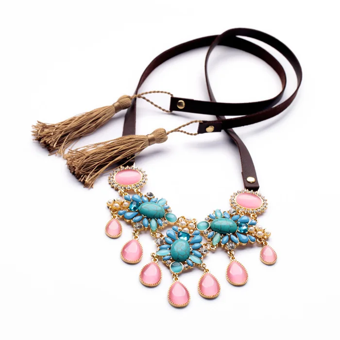 Ручная работа платье матч 2014 лучший продавец кожа цепь кисточкой синий камень