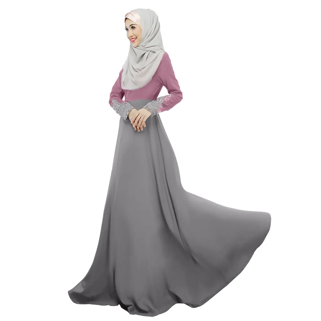 Женское платье 2019 топ мусульманское однослойное длинная юбка манжеты кружево