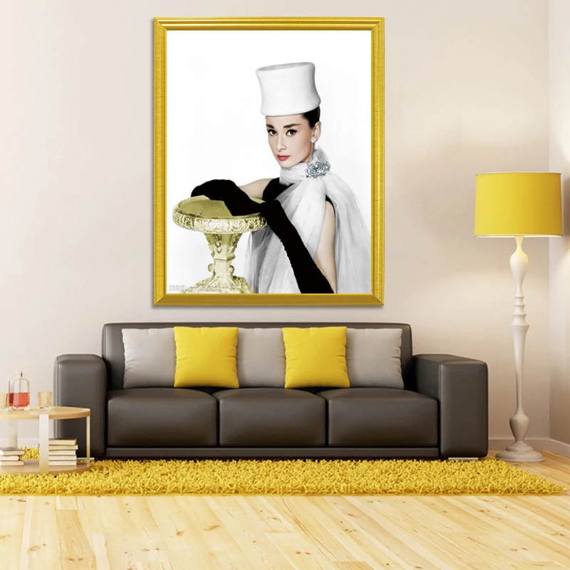 Одри Хепберн в белой шляпе 5D DIY Алмазная картина полностью квадратная вышивка