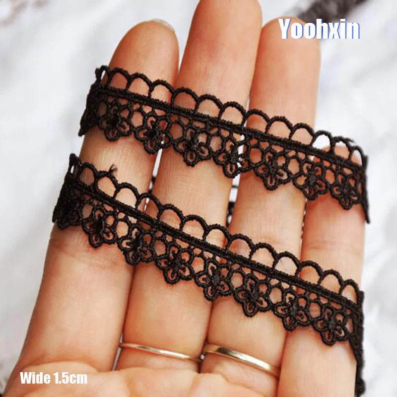 

1.5CM Wide Fashion black Embroidery flower lace fabric trim ribbon DIY sewing applique collar fringe wedding dress Accessories