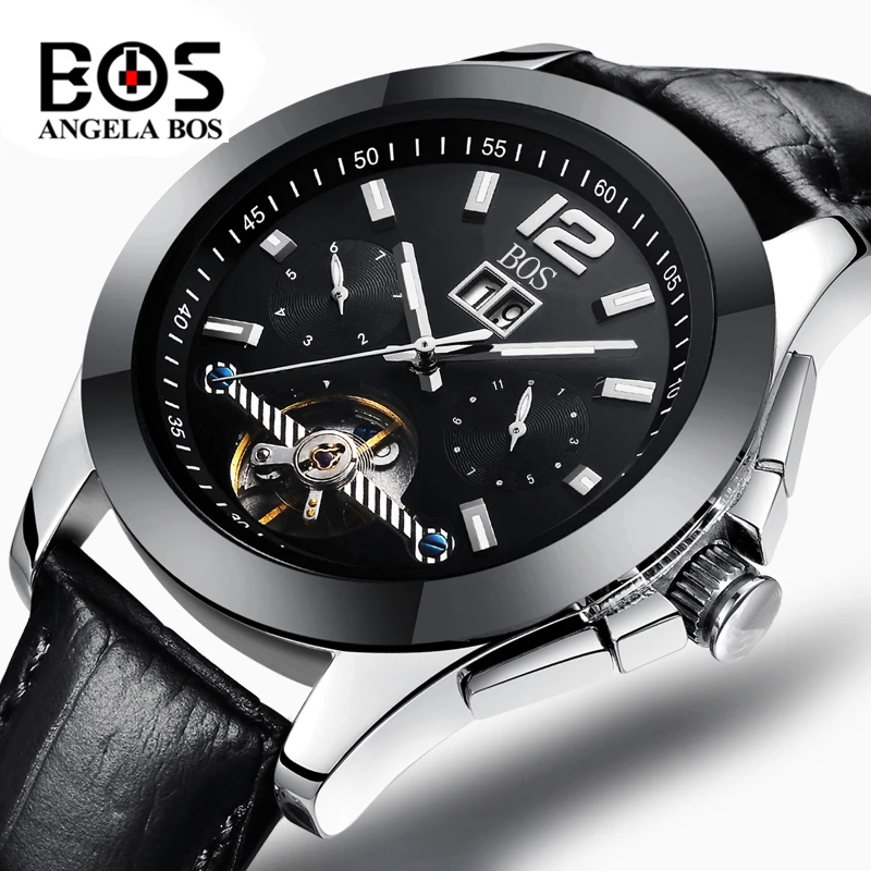 Relogio Masculino ANGELA BOS бренд Tourbillon часы мужские водонепроницаемые сапфировые кристаллы