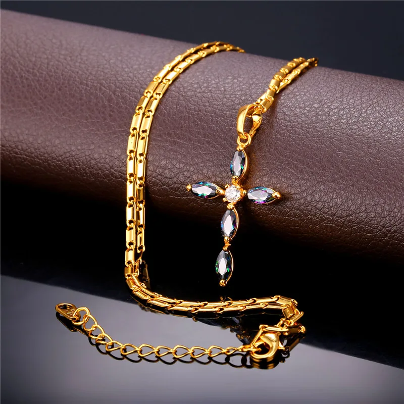 Женское ожерелье с цепочкой золотое/серебряное кубическим цирконием и кулонами