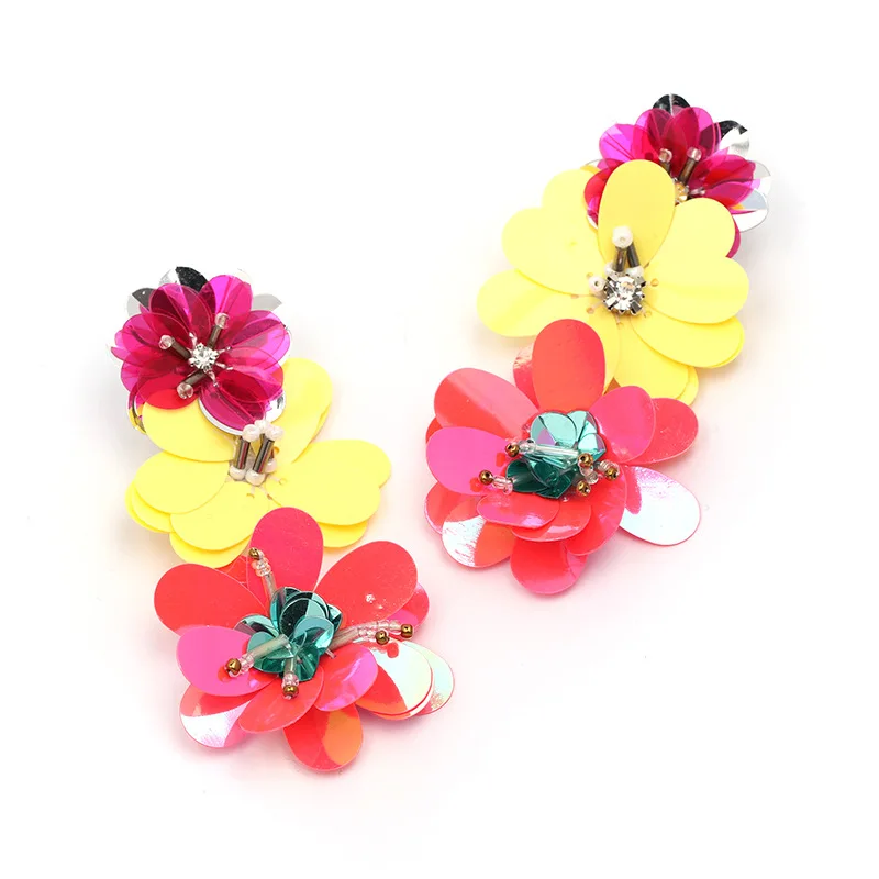 2018 Fashion Colorful Sequins Flower Drop Earrings For Women Statement Floral Long Dangle Bohemian Jewelry Accessories | Украшения и