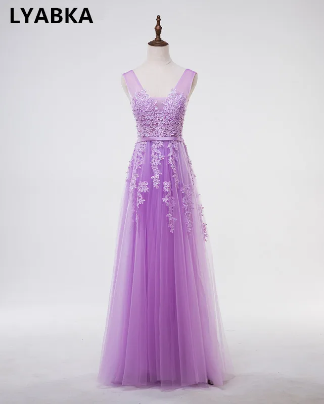 light purple vestidos de baile сток темно-синее трапециевидное платье для выпускного вечера es vestido de noite с v-образным вырезом элегантное дешевое длинное платье для выпускного вечера с аппликацией - Цвет: light purple