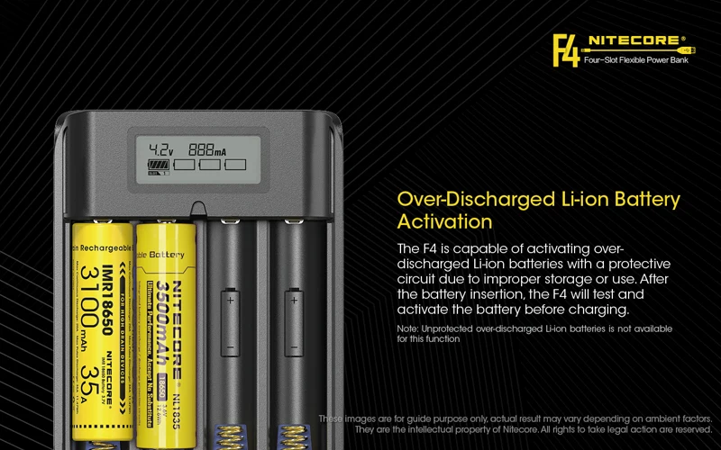 Gold Winner ISPO Award NITECORE F4 2 в 1 четырехслотовый гибкий внешний аккумулятор и зарядное устройство с ЖК-дисплеем