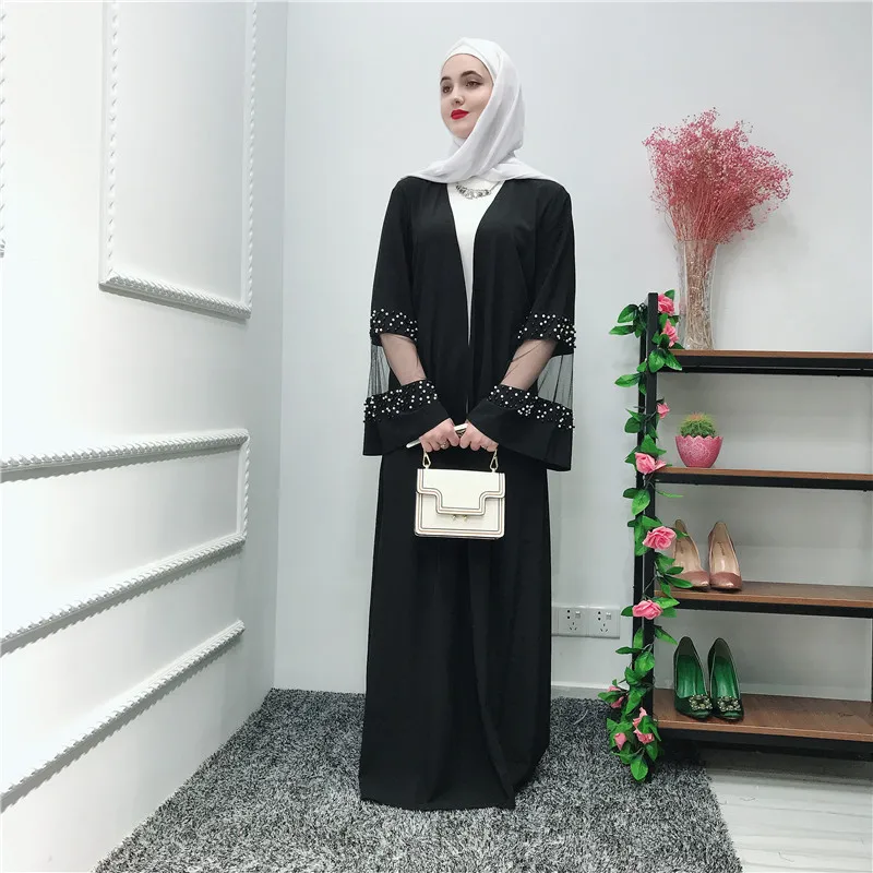 Черная кружевная Абая накидка в стиле Рамадана женское кимоно мусульманское