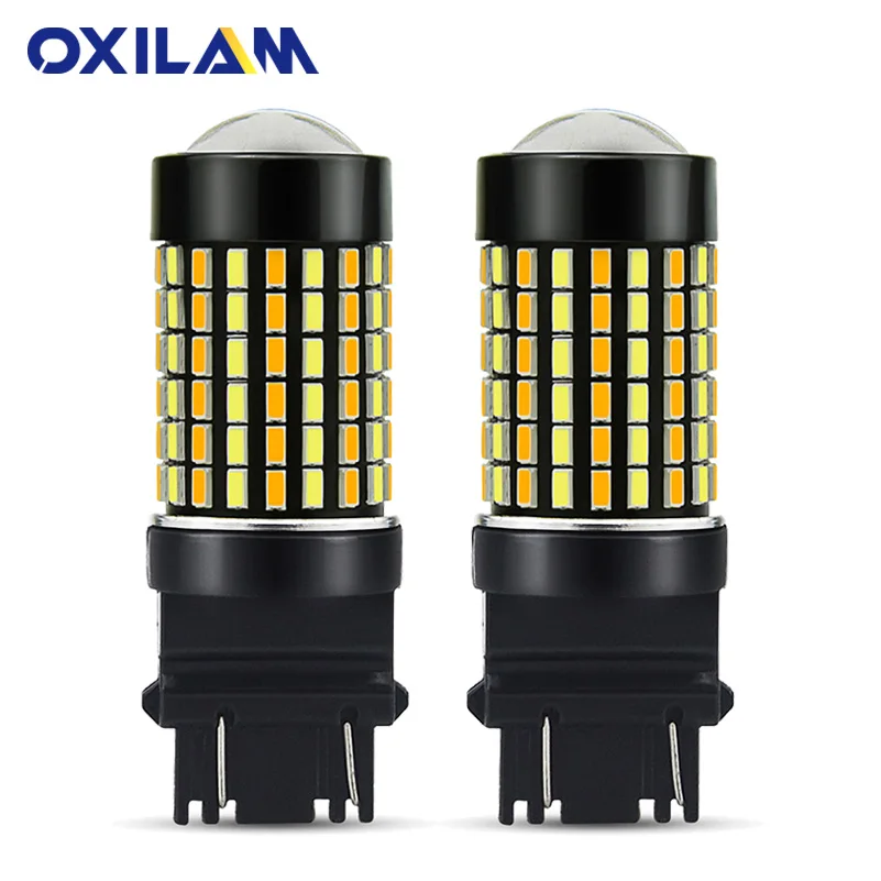 

OXILAM 2Pcs 3157 LED Switchback Bulb Dual Color White Amber T25 3156 P27W P27/7W Lamp for Turn Signal DRL Daytime Running Light