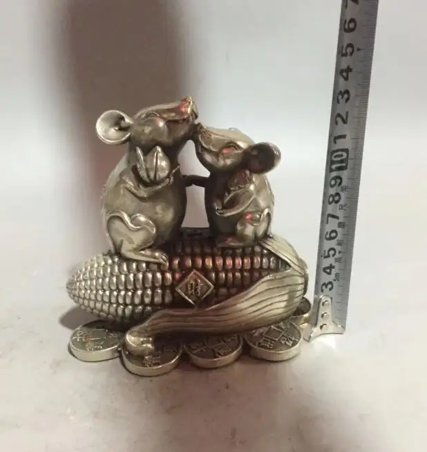 Collectible archaize white copper Two rats eat corn statue | Дом и сад