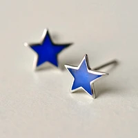 daisies 925 sterling silver blue five point stars earrings for women girls gift fashion statement jewelry pendientes de plata