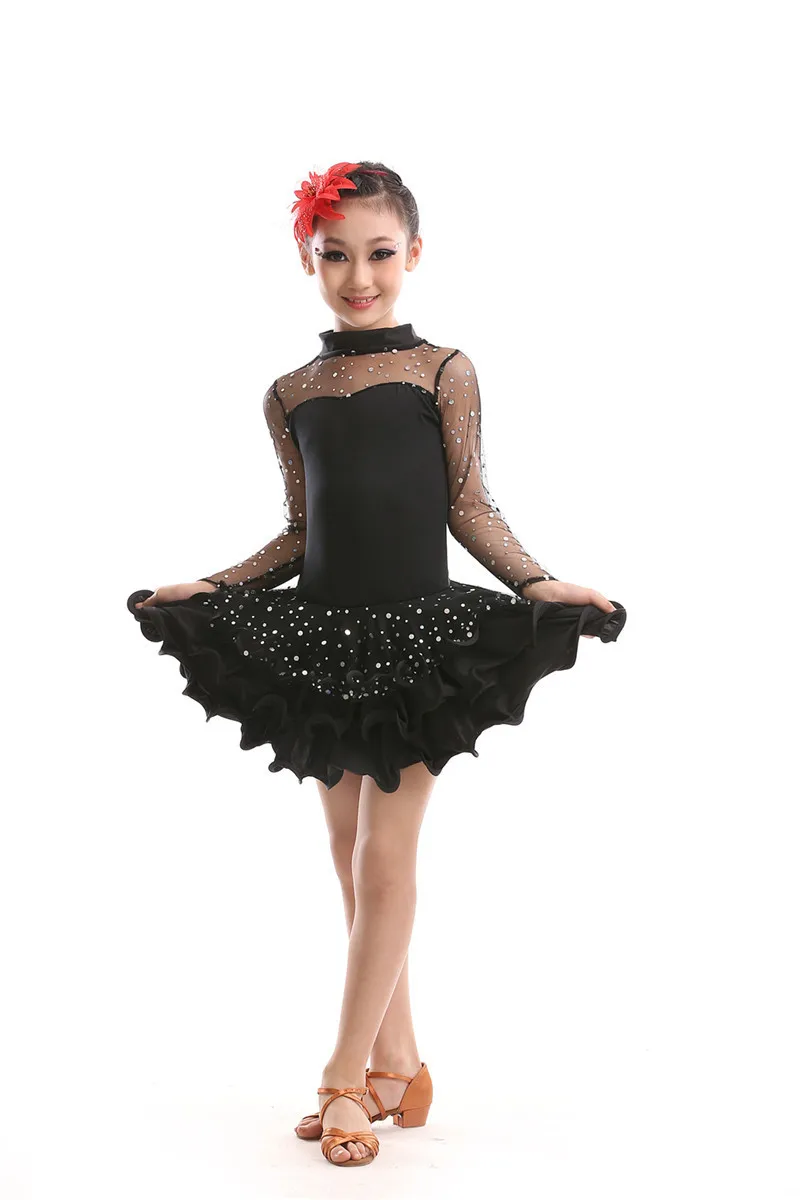 Платье-пачка для латиноамериканских бальных танцев с блестками и длинными