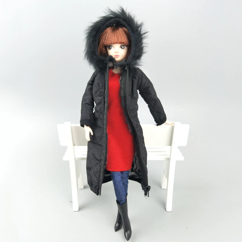 Black Winter Wear Long Coat for Barbie Doll Outfits Clothes Dress Parka For 1/6 BJD Doll Jacket 1:6 Dolls Accessories Kids Toy