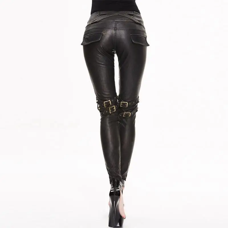 Devil модные женские узкие брюки из искусственной кожи с тремя карманами на молнии