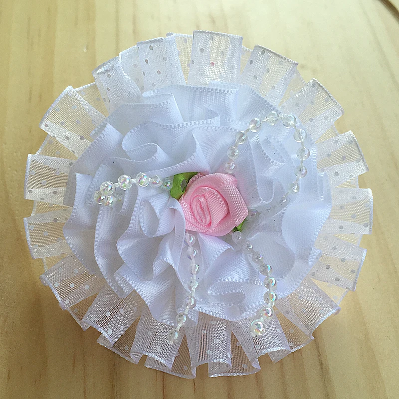 2 шт. белая эластичная лента цветы розовый бутон тюль шифоновая на голову с