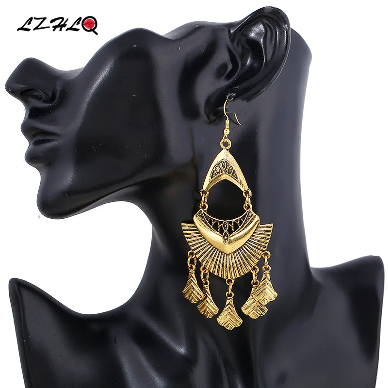 LZHLQ этнические полосатые висячие серьги с кисточками винтажные металлические