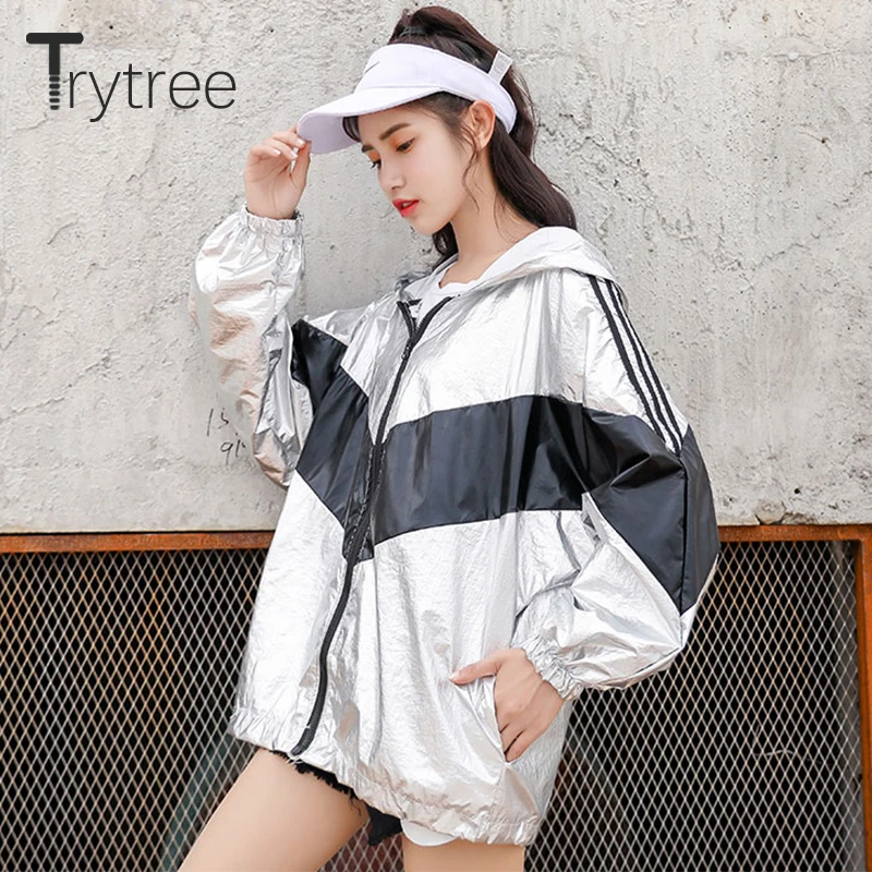 Trytree атласный Тренч с капюшоном на лето и осень Повседневный Женский лоскутный