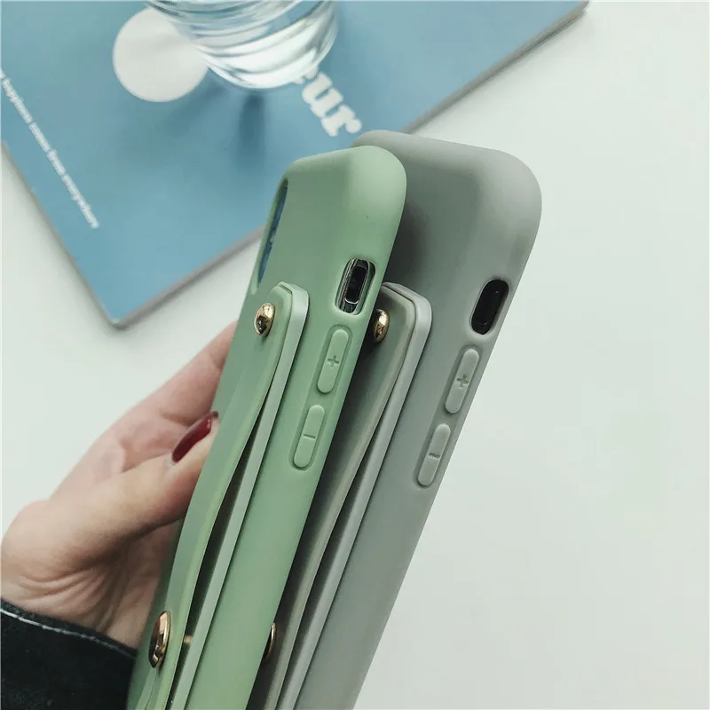 POBLU Cute Candy Color Wrist Strap Hand Band Soft Silicone Couples Case For iphone XR XS Max 6S 7 8 Plus Stand Phone Cover |