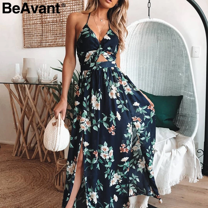 Женское платье макси BeAvant длинное с высокой талией и цветочным принтом на