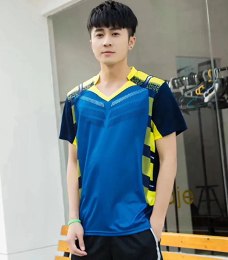 Blue Sports Quick Dry breathable badminton shirts,Women/Men table tennis group game running training Sport V Neck T Shirts - Цвет: A112 Men navy
