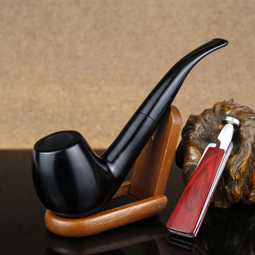 Классические однотонные черные курительная трубка из черного дерева комплект 3in1