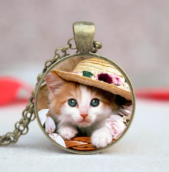 ( 1 шт./лот ) ручной фото стеклянный купол Милые кошки ювелирных изделий Животное