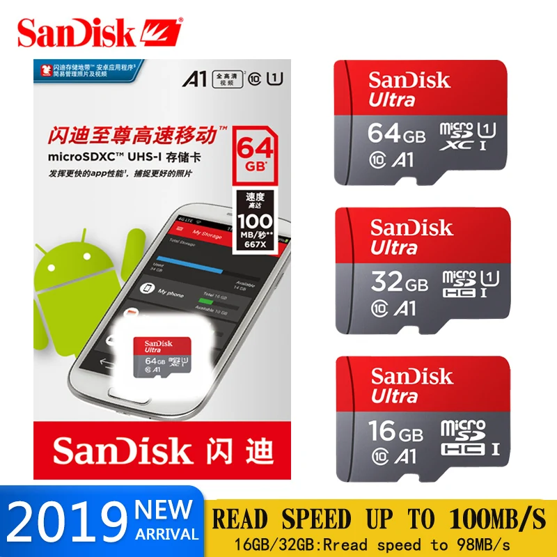 SanDisk UItra A1 Micro SD карта 128 ГБ 100 МБ/с./с 16 32 64 Гб 256 200 400 U1 класс 10 памяти microsd Flash TF/sd