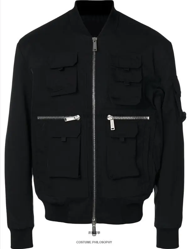 Модная Мужская Короткая свободная куртка S-5XL / HOT/Spring с несколькими карманами |