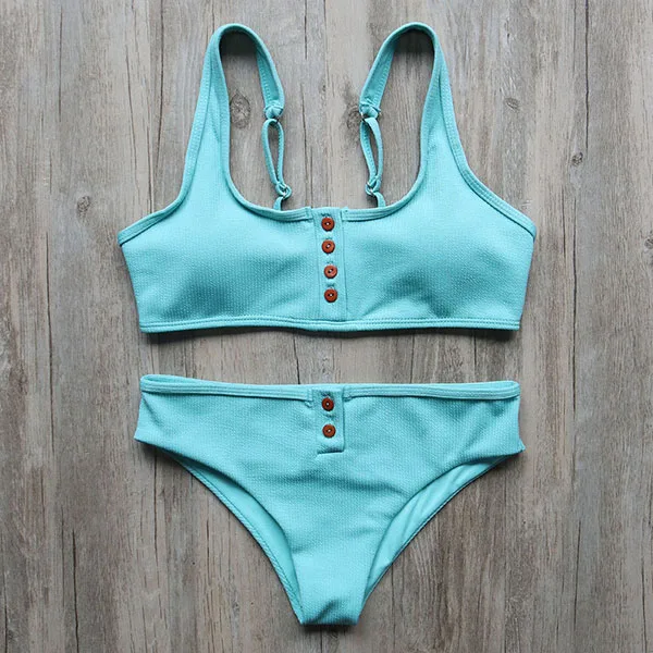 Blue RXRXCOCO, Хит, бикини, купальник для женщин, Maillot De Bain Femme,, сексуальный комплект бикини, на пуговицах, купальник для женщин, купальник, пляжная одежда - Цвет: Blue