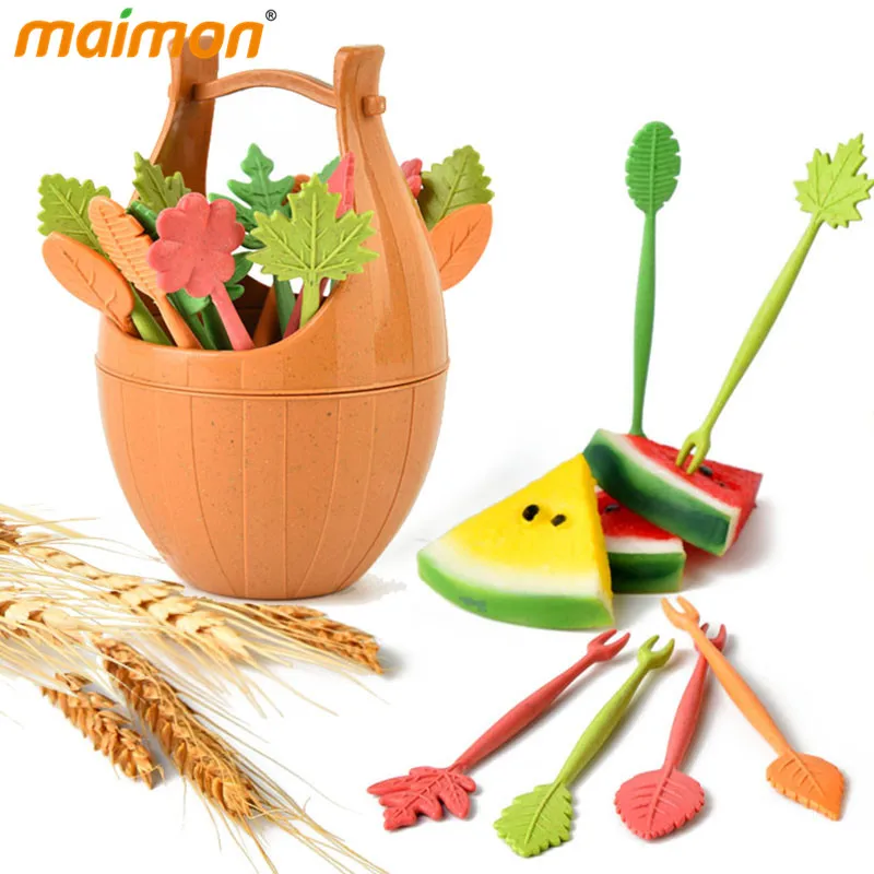 16 шт./компл. экологически чистые биоразлагаемые листья фрукты Вилки с баррель