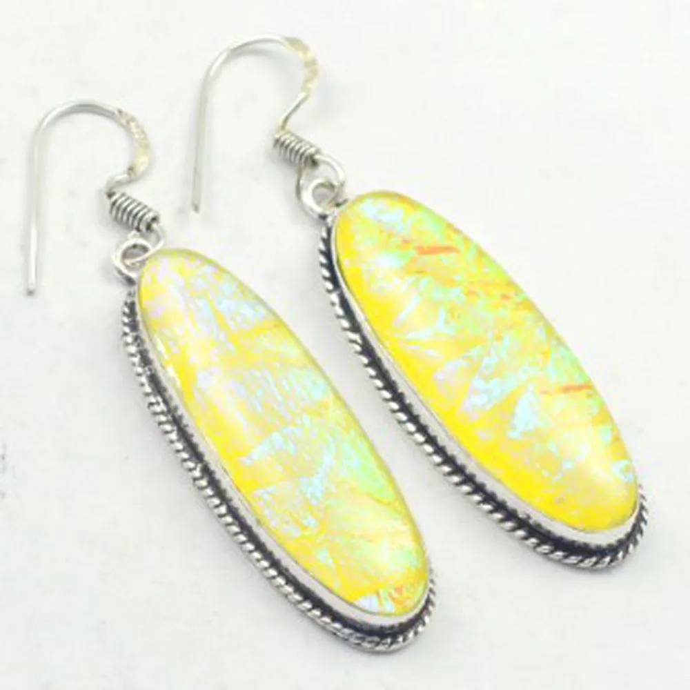 

Dichroic Glass Earrings Silver Overlay over Copper, USA Size 59mm , E3524