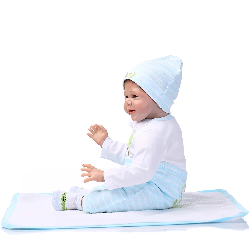 NPK 55 см Baby Reborn Doll мягкий силикон Bebe золотые волосы улыбка ангел мальчик хлопок
