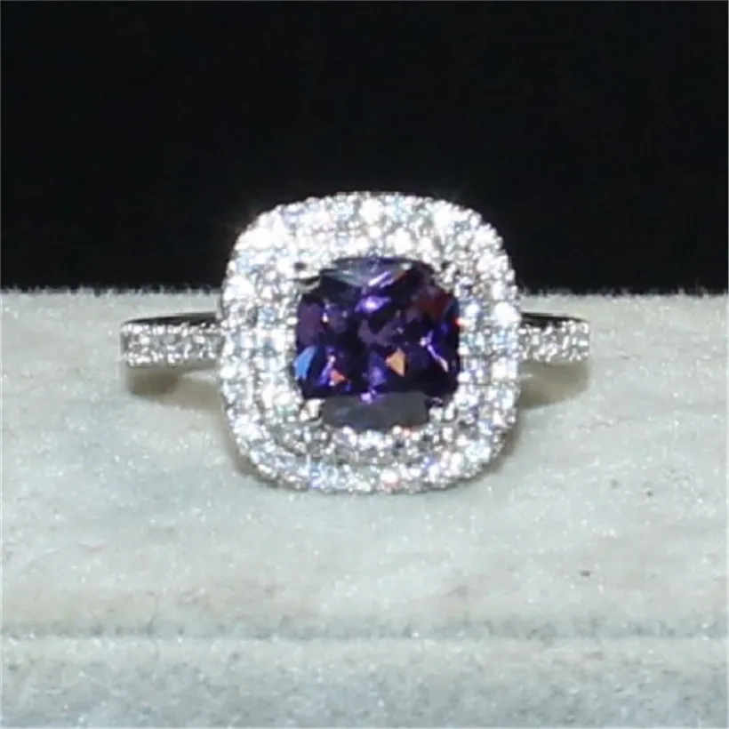 Женское кольцо из стерлингового серебра 925 пробы 4ct фиолетовое с объемным