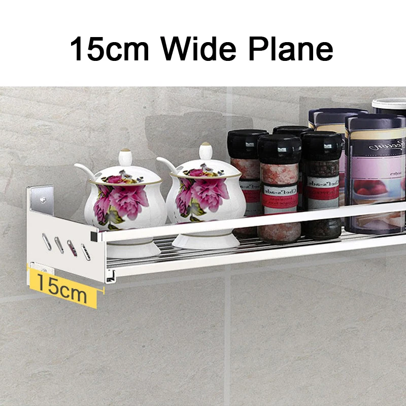 

Ensure 304 Stainless Steel Kitchen Wall Hanging Storage Holders Racks Cookware Spice Shelf Rack with Hooks Kitchen Organizer