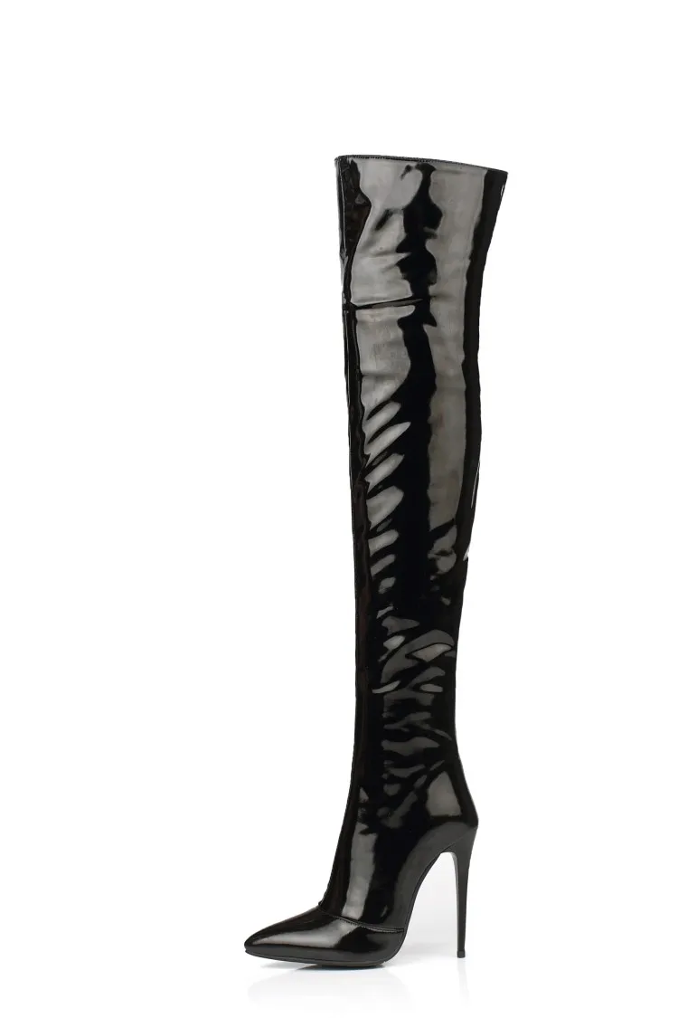 Chaussures femme; кожаные чулки Сапоги выше колен с красным шаговым швом; женские зимние сапоги; высокие непромокаемые эластичные сапоги на высоком каблуке