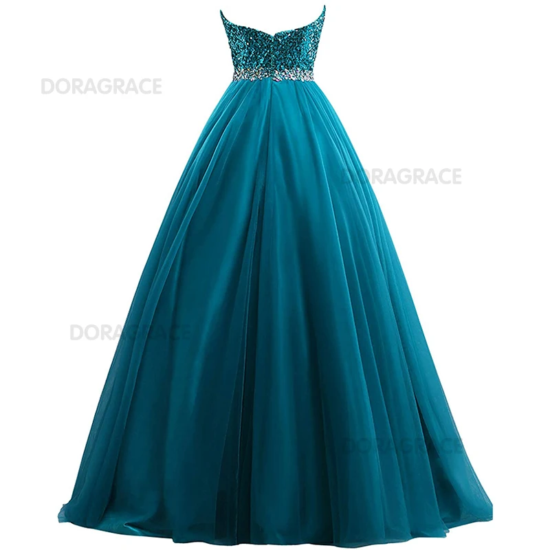 Doragrace Glamorous A Line Sweetheart Tulle Skirt Crystal Sequins Evening Gowns Prom Dresses Plus Size | Свадьбы и торжества