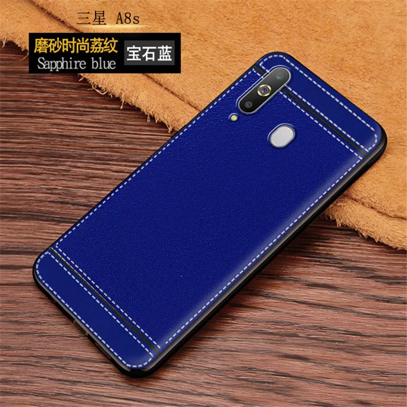 Силиконовый чехол Litchi cortex для Samsung A8s Galaxy Lychee кожаный матовый мягкий из ТПУ