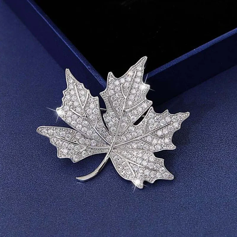 

Free Shipping Full Rhinestone CZ Maple Leaf Brooch