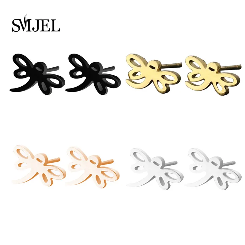 SMJEL Minilist Stainless Steel Stud Earrings for Women Dragonfly Insect Small Jewelry Gift Brincos | Украшения и аксессуары