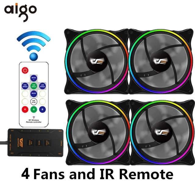 4 fans and IR Remote Aigo чехол для компьютера охлаждающий RGB вентилятор 120 мм тихий ИК пульт дистанционного управления красочный веер MR12 Asus Aura Sync кулер охлаждающий регулируемый светодиодный чехол для ПК Вентилятор - Цвет лезвия: 4 fans and IR Remote